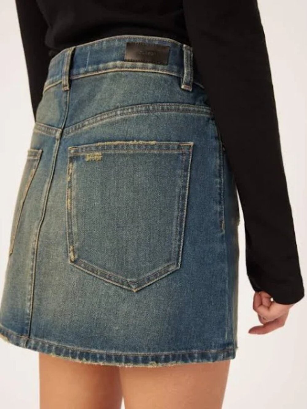 NWT DL1961 Alma Distressed Denim Miniskirt in “Aged Dark”